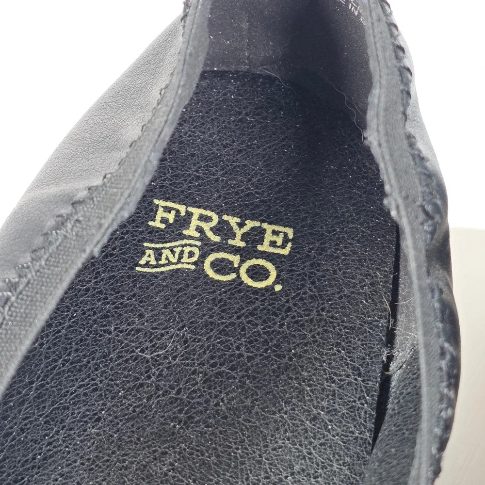 Frye and Co Willow‎ Black Espadrille Ballet Flats Floral Embossed Bow 9.5M